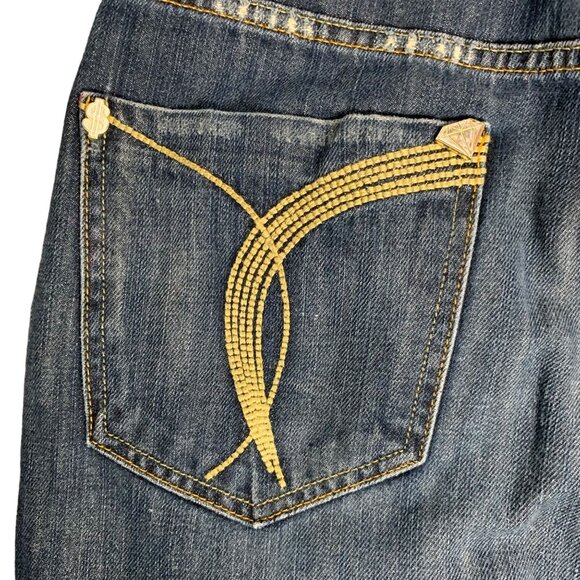 Vintage Y2K Stash House Denim Jeans 34 Med Wash Distressed Straight Embellished - Picture 7 of 8